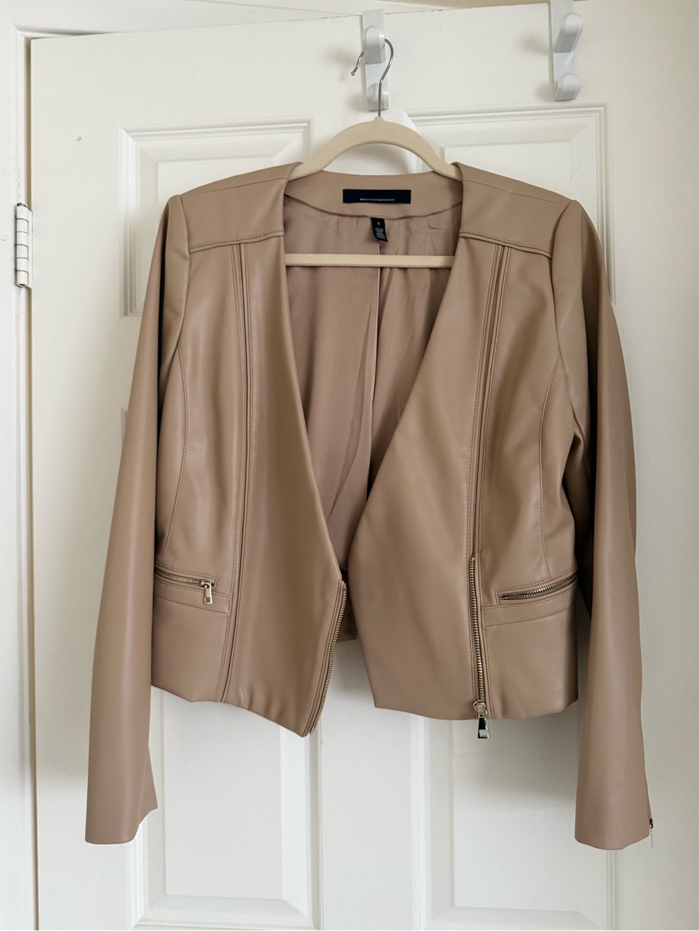 White House Black Market Taupe Faux Leather Open-Front Jacket